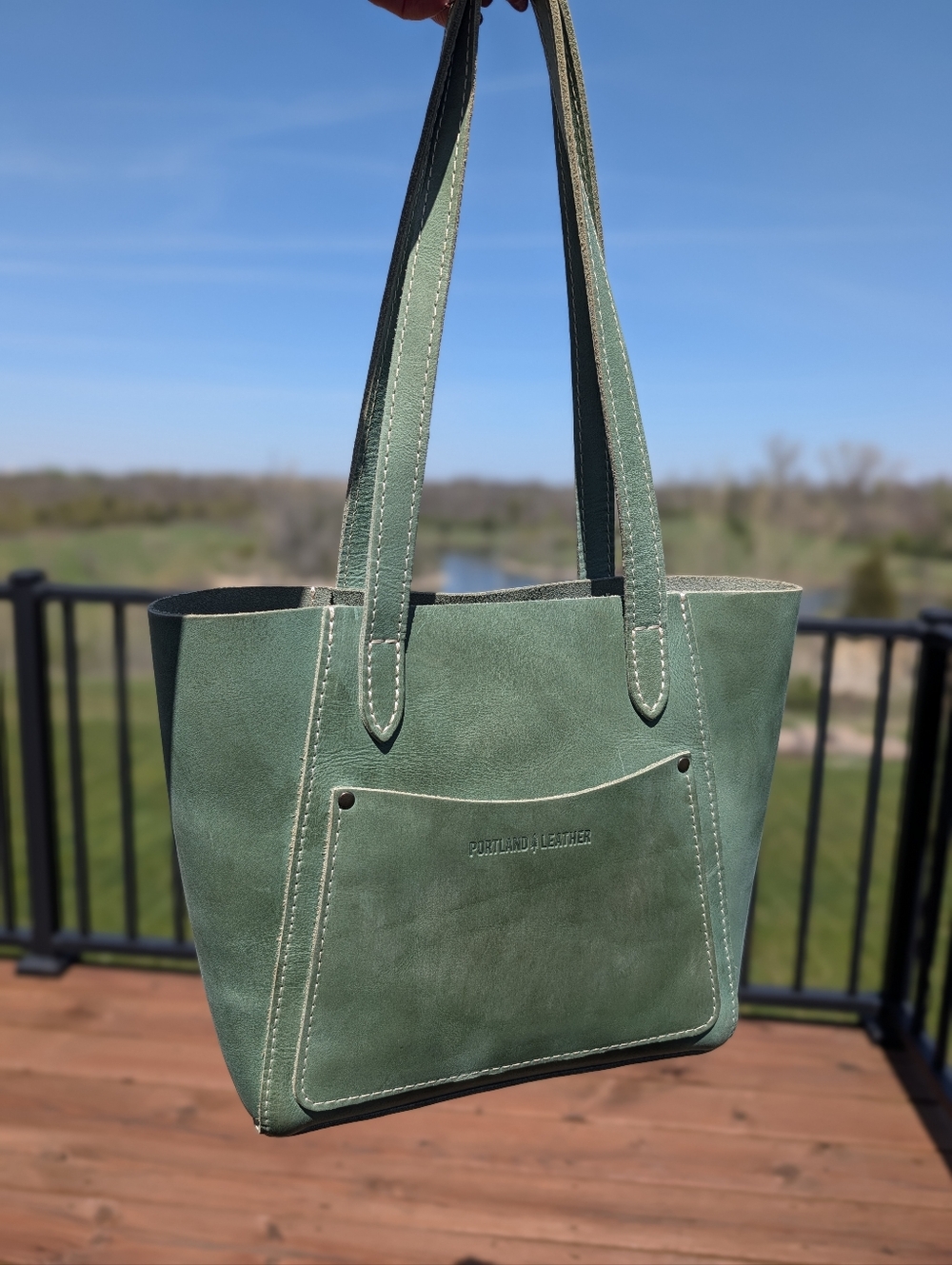 Portland Leather Cucumber Juliette Tote with Front and Inside Pockets
